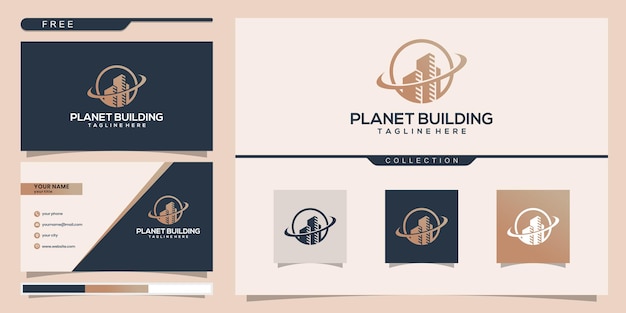 Building planet with line concept. city building abstract for logo inspiration. business card design