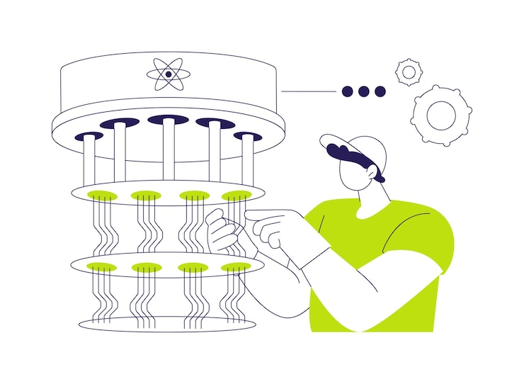 Vector building quantum computers abstract concept vector illustration physics scientist makes nmr quantum