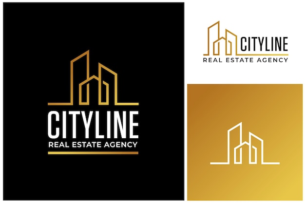 Building real estate city skyline apartment architecture line art logo design