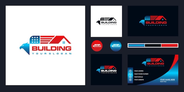 Building real estate logo and business card premium vector.