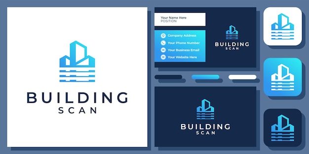 Building Scan Technology Protection Apartment Scanner Security Vector Logo Design with Business Card