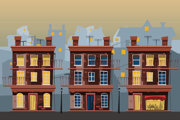 Building set in city vector illustration