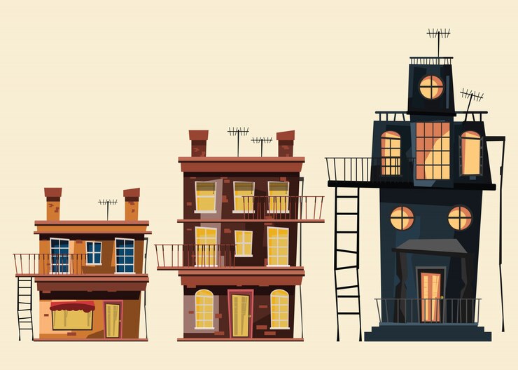 Vector building set in city vector illustration 