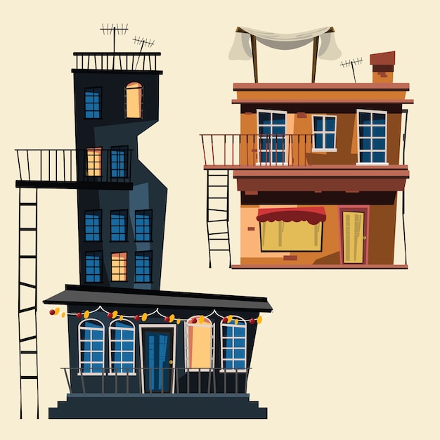 Vector building set in city vector illustration