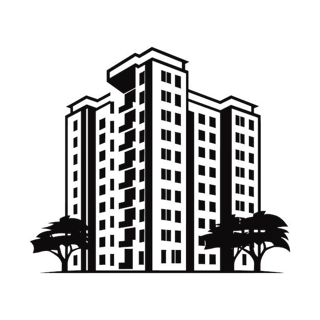 A Building silhouette icon simple vector black and white illustrations