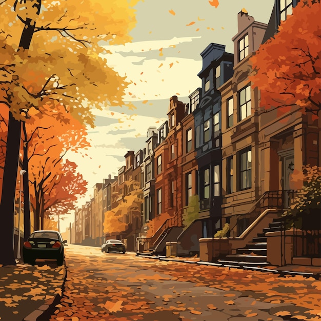 벡터 building_street_dyed_in_autumn_vector