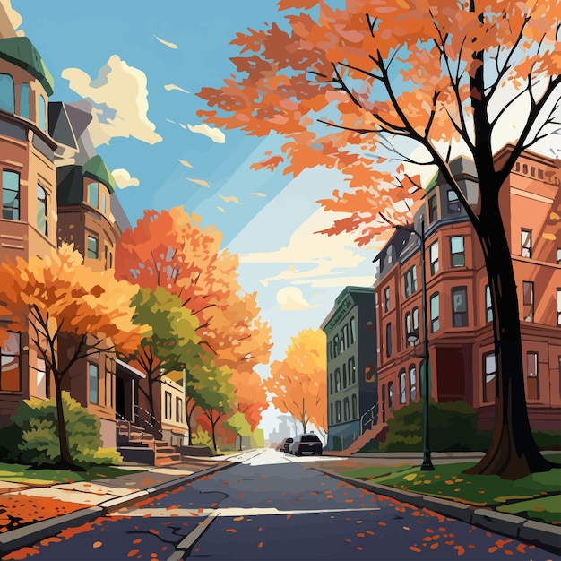 Vector building_street_dyed_in_autumn_vector