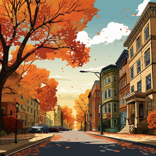 벡터 building_street_dyed_in_autumn_vector