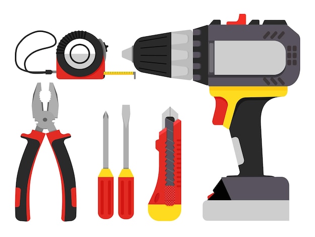 Building tools Repair hand tools screwdriver pliers Vector illustration flat style