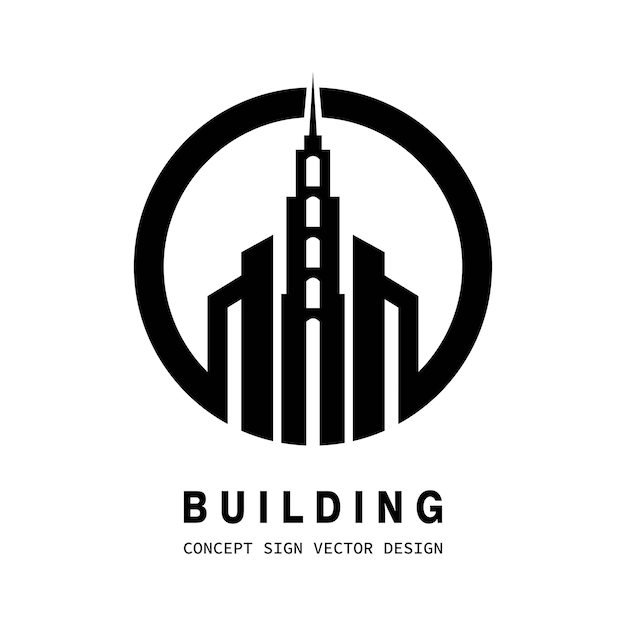 Векторный логотип здания Знак недвижимости Графическая концепция иллюстрации городского пейзажа Элемент дизайна