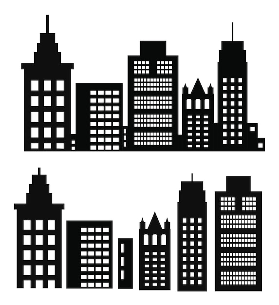 Building vector set illustrations of a silhouette of city