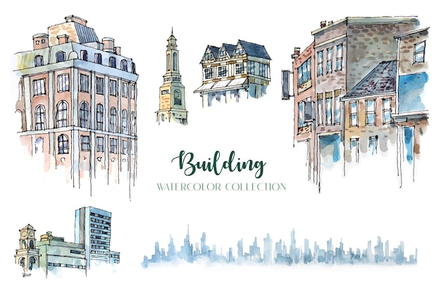 Vector building watercolor collection