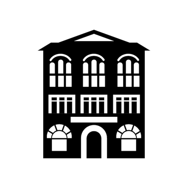 Building with arched windows icon in simple style on a white background