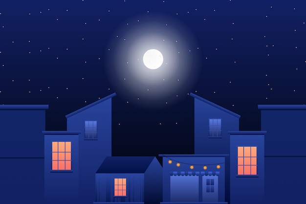 Vector building with starry night sky illustration