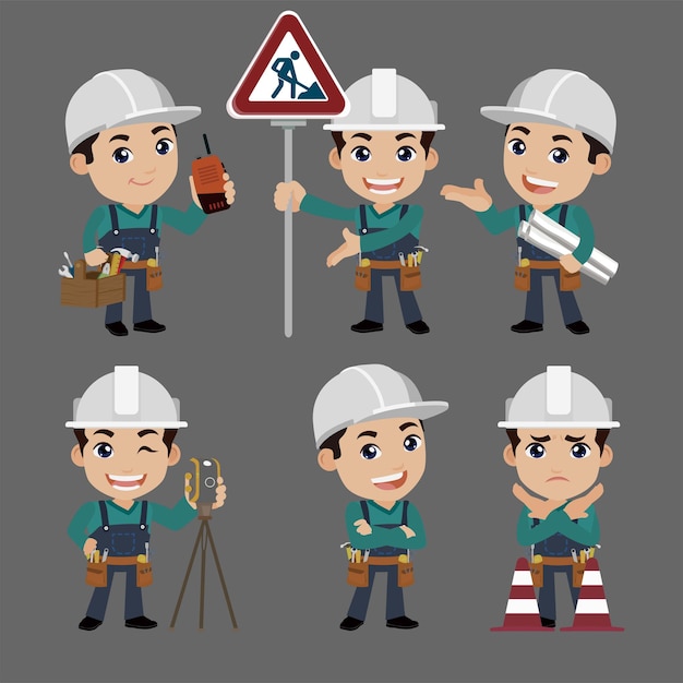 Building worker with different poses