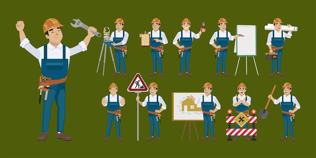 Building worker with different poses