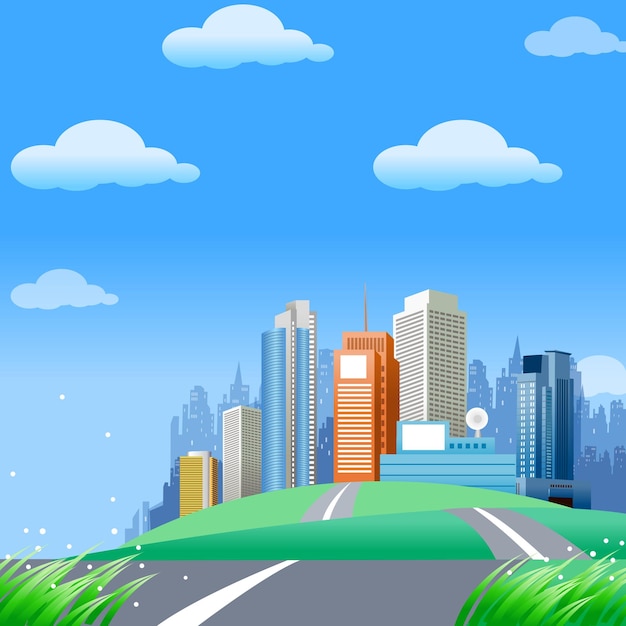 Vector buildings background road illustration