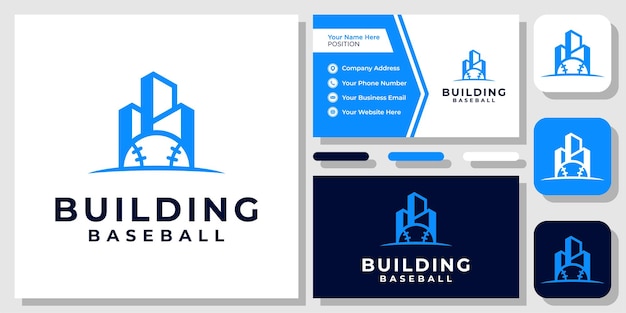 名刺テンプレートと建物ボール野球アパートスポーツフィールドアーキテクチャロゴデザイン