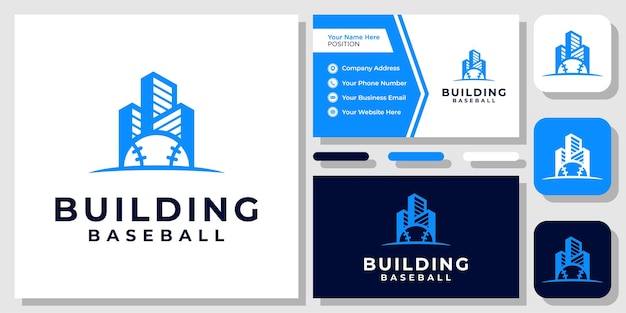 Здание мяч бейсбол квартира спорт поле архитектура дизайн логотипа с шаблоном визитной карточки