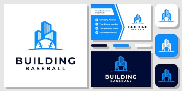 Buildings Ball Baseball Apartment Sport Field Architecture Logo Design with Business Card Template