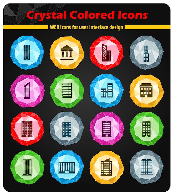 Edifici icone di cristalli colorati luminosi