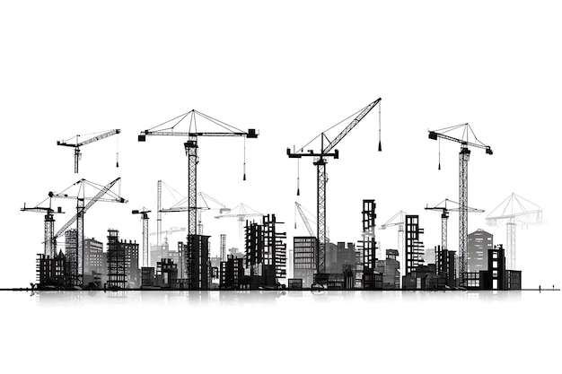 Vector buildings under construction cranes