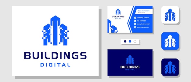 Edifici tecnologia digitale appartamento immobiliare città logo design con biglietto da visita modello