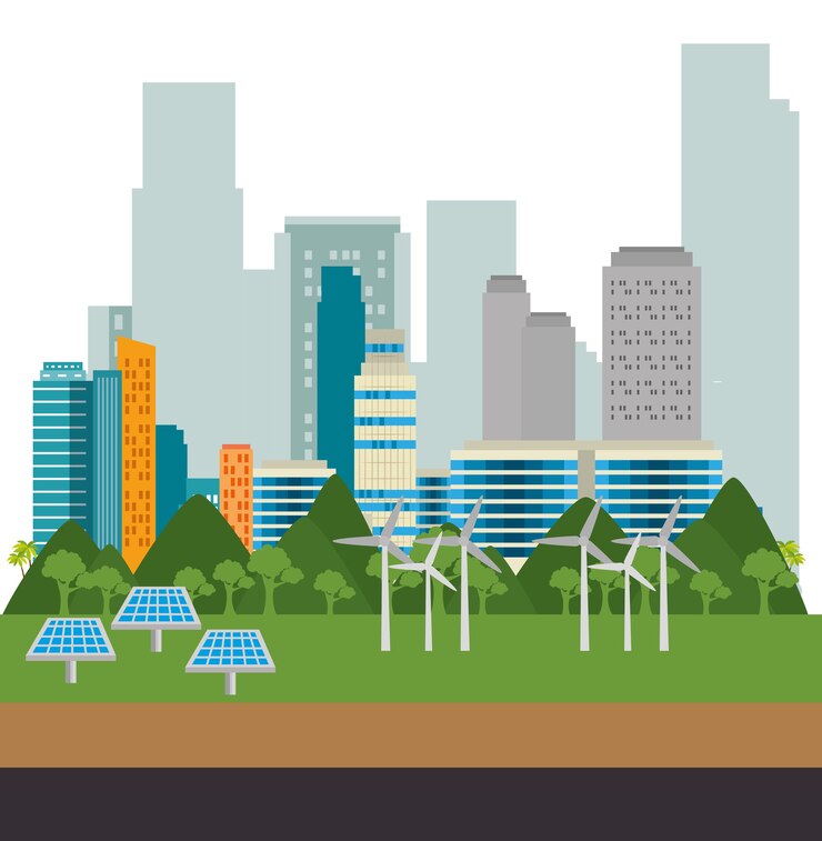 Vector buildings ecology green city scene