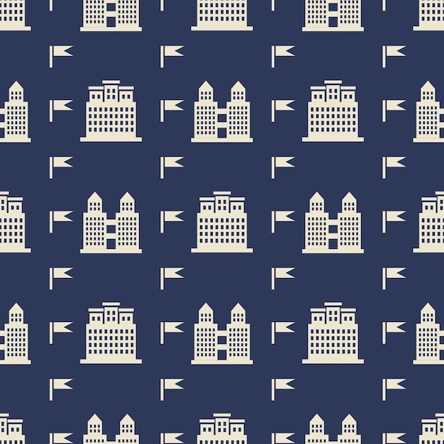 Buildings and flags seamless pattern 