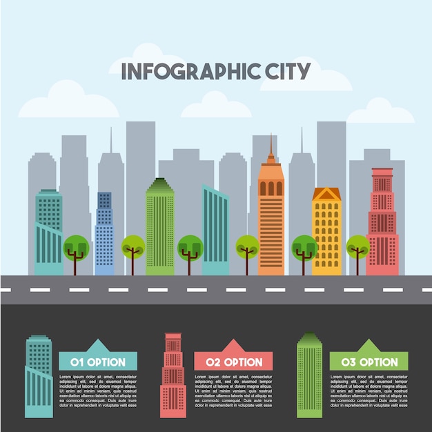 Vettore presentazione della città di infografica di edifici