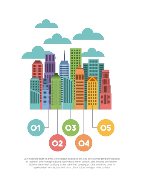 Vettore presentazione della città di infografica di edifici