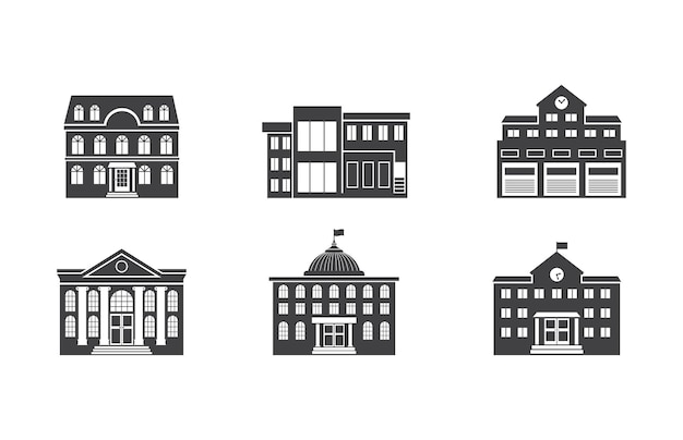 Vector buildings line icons bank hotel courthouse city real estate architecture