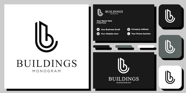 Buildings monogram combination symbol letters initial word mark with business card template