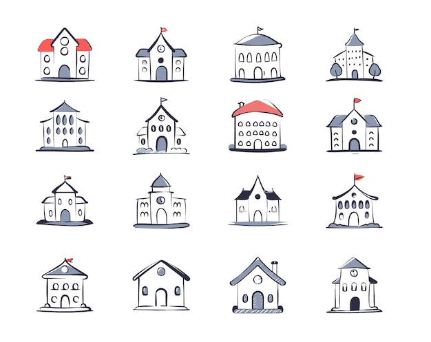 Vector buildings outlines doodles vector illustration