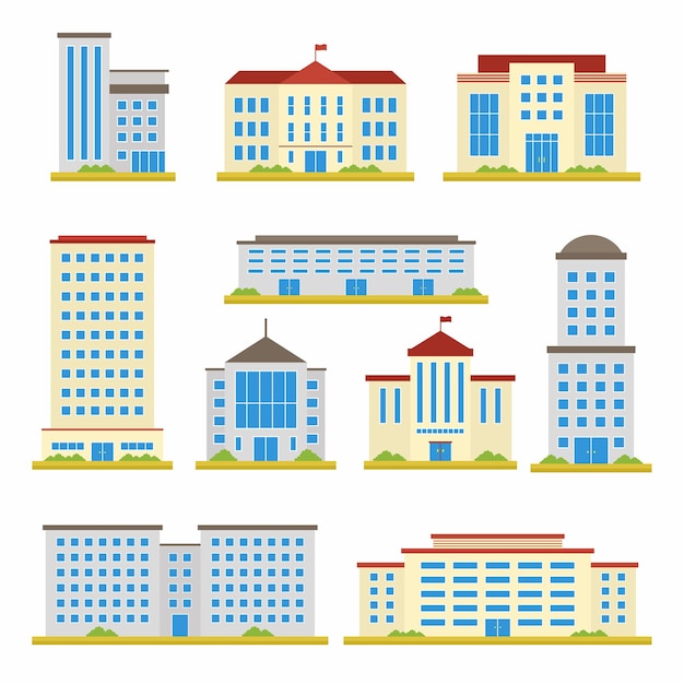 Buildings set with flat architectural design