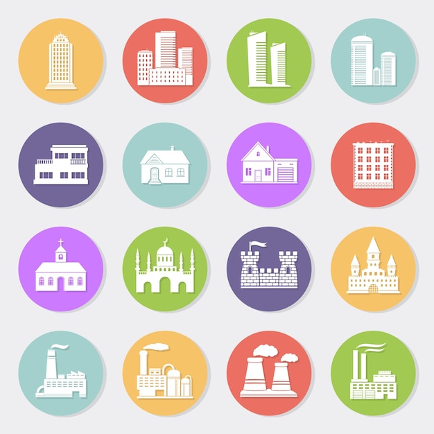 Vector buildings stickers set