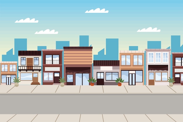 Vector buildings in street scene