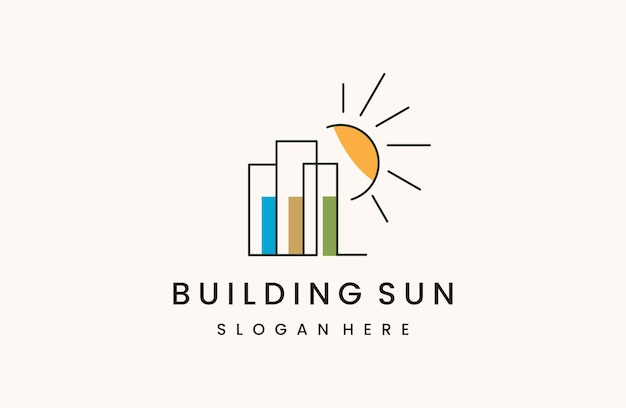 Vettore modello vettoriale di icona di progettazione del logo solare degli edifici