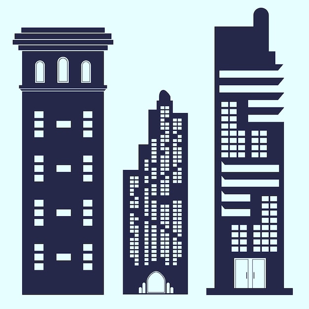 Vector buildings with silhouette collection