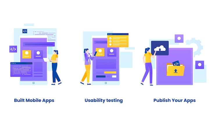 Vector built mobile apps concept illustration set