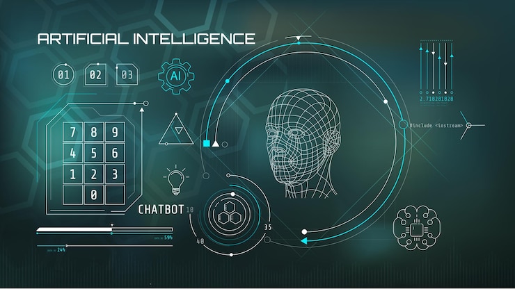Vector builtin artificial intelligence in a technology circle with a d head on a abstract background