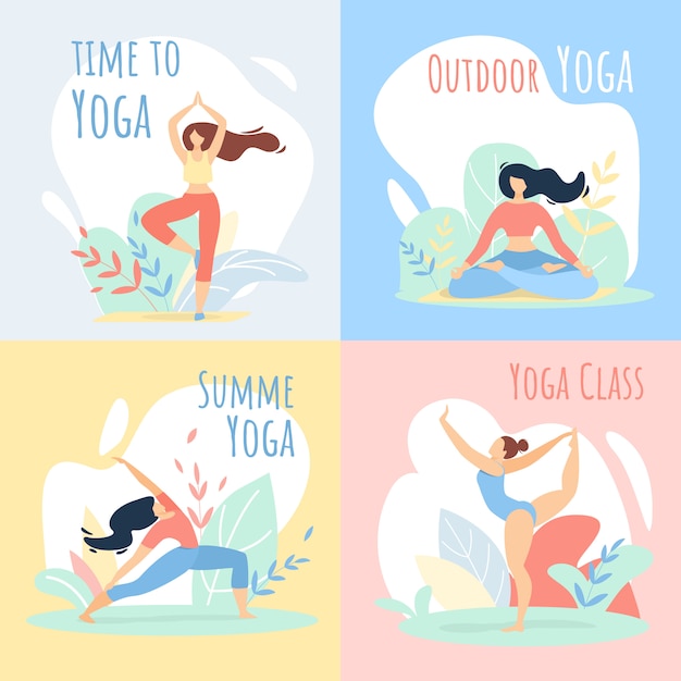 Buiten zomertijd yoga klasse sportactiviteiten banners set
