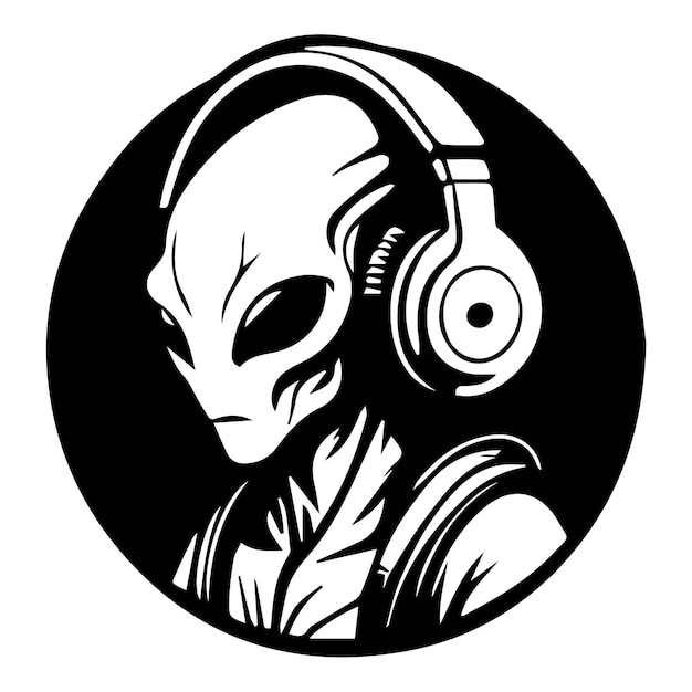 buitenaards wezen met hoofdtelefoon iconische logo vectorillustratie