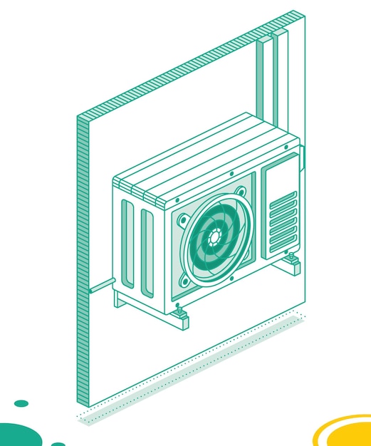 Buitenunit van airconditioner isometrisch schetsconcept