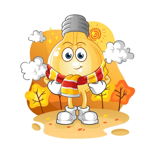 Vector bulb in the autumn. cartoon mascot vector