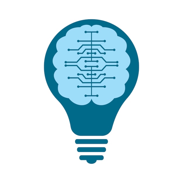 Дизайн логотипа лампочки и мозга Креативная идея лампочки Иконка вектора мозга