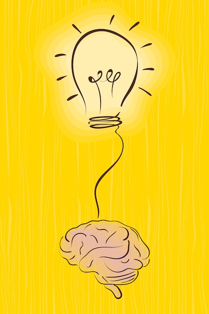 Vettore cervello connesso alla lampadina