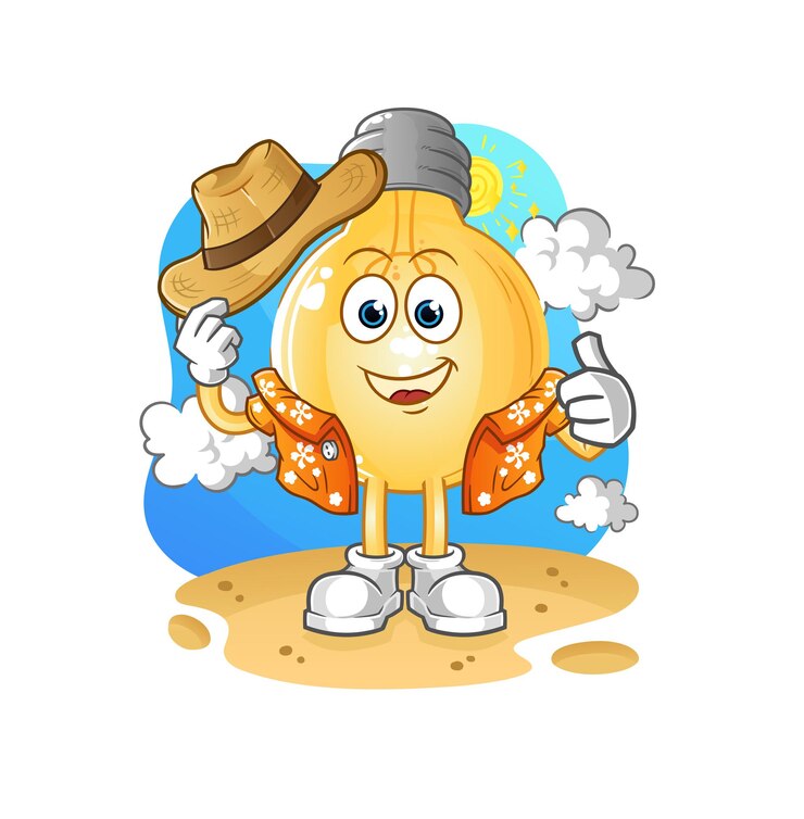 Vector bulb go on vacation. cartoon mascot vector