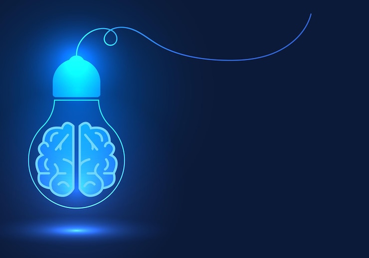 Vector bulb has a brain hanging down meaning its the brain of an artificial intelligence system that help