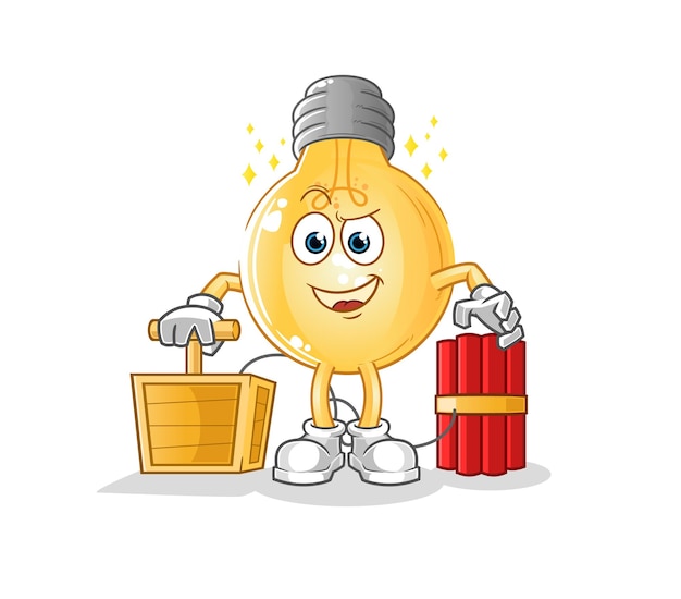 Bulb holding dynamite detonator. cartoon mascot vector